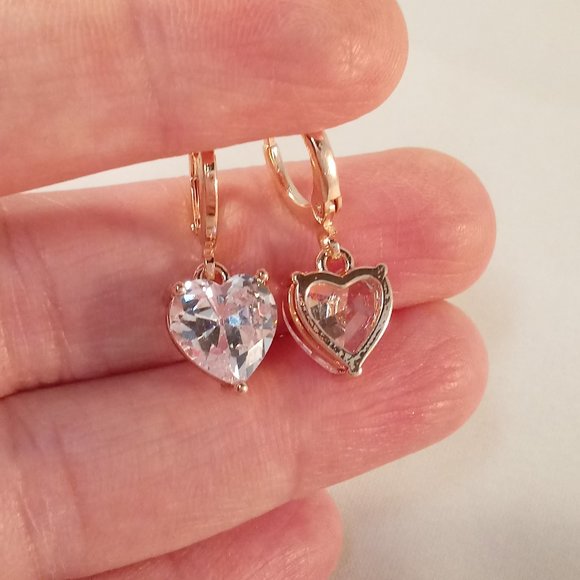 Rose Gold Filled Heart Diamond Zircon Dangle Earrings 10mm Women's Party Gift - Picture 4 of 5